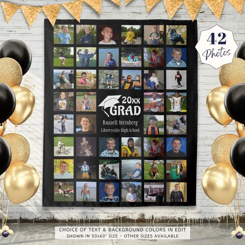 Graduate 44 Photo Collage Name School Black Tapestry