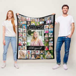 Graduate 45 Photo Collage Script Custom Color Fleece Blanket