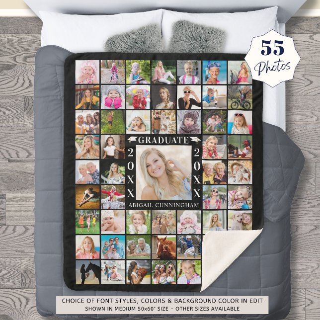 Graduate 55 Photo Collage Memory Sherpa Blanket (Creator Uploaded)