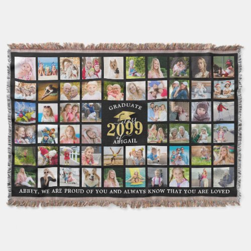 Graduate 57 Photo Collage Class Year Personalized Throw Blanket