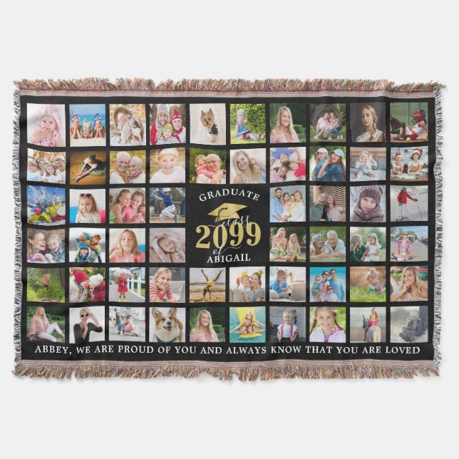 Graduate 57 Photo Collage Class Year Personalized Throw Blanket (Front)