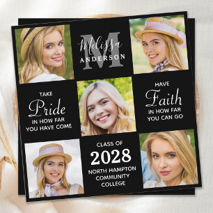 Graduate 5 Photo Collage Black Graduation Invitation