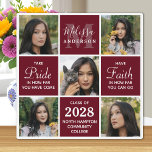 Graduate 5 Photo Collage Burgundy Graduation Plaque<br><div class="desc">Celebrate your graduate with these modern and elegant photo collage graduation plaque. Customize with 5 of your favorite senior or college photos, and personalize with monogram initial, name, graduating year, high school or college name. Inspirational quote: "Take Pride in how far you have come, Have Faith in how far you...</div>