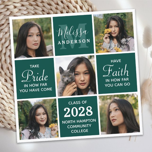 Graduate 5 Photo Collage Emerald Green Graduation Announcement (Creator Uploaded)