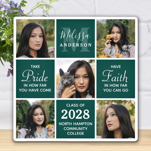 Graduate 5 Photo Collage Emerald Green Graduation Plaque