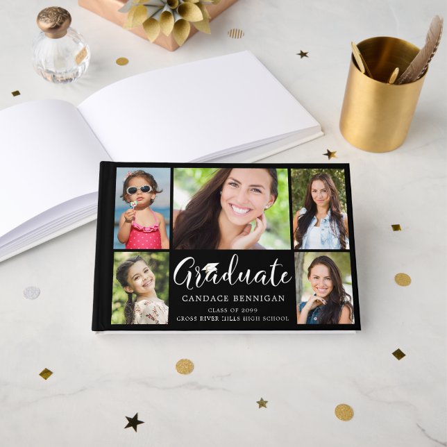 GRADUATE 5 Photo Collage Script Your Color Guest Book (Front Open)