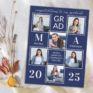 Graduate 6 Photo Personalized Navy Blue Graduation Invitation Postcard