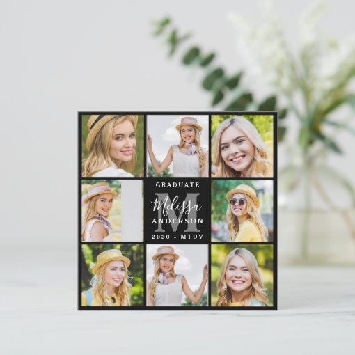 Graduate 8 Photo Collage Black Graduation Invitation | Zazzle