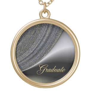 Graduate Abstract Black and Gold Design Necklace
