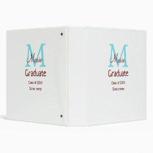 Graduate add name monogram green pink simple minim 3 ring binder