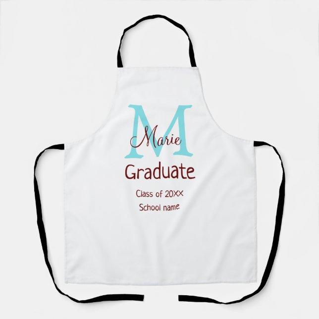 Graduate add name monogram green pink simple minim apron (Front)