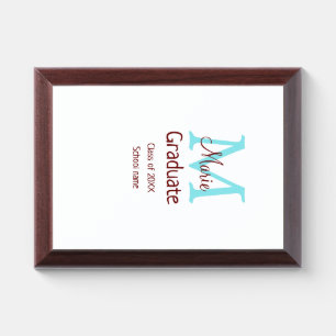 Graduate add name monogram green pink simple minim award plaque