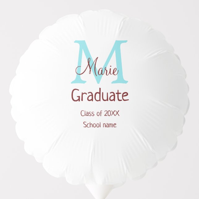 Graduate add name monogram green pink simple minim balloon (Front)