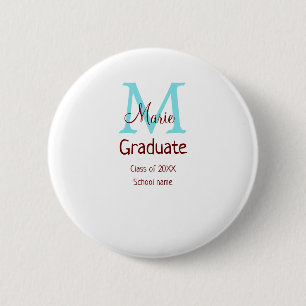 Graduate add name monogram green pink simple minim button