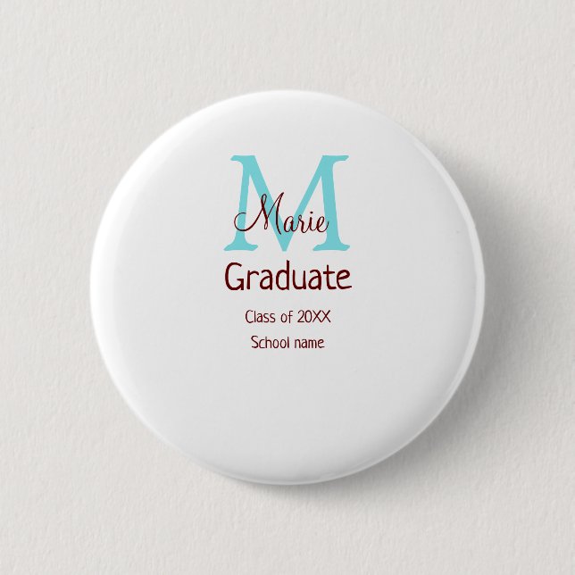Graduate add name monogram green pink simple minim button (Front)