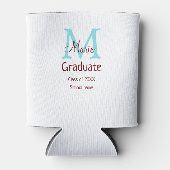 Graduate add name monogram green pink simple minim can cooler (Front)