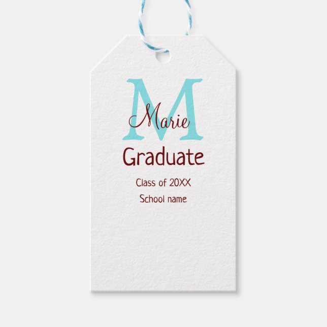 Graduate add name monogram green pink simple minim gift tags (Front)