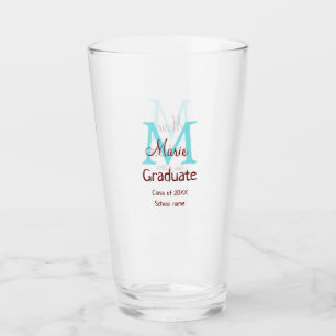 Graduate add name monogram green pink simple minim glass