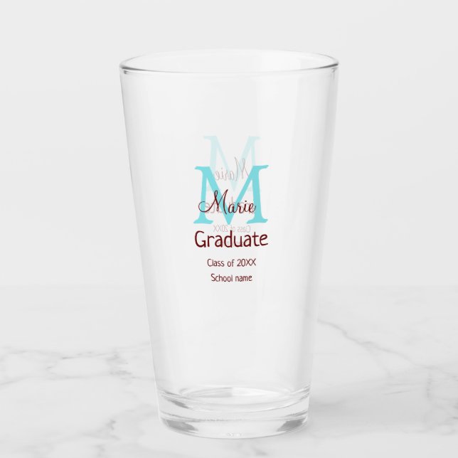 Graduate add name monogram green pink simple minim glass (Front)