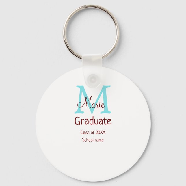 Graduate add name monogram green pink simple minim keychain