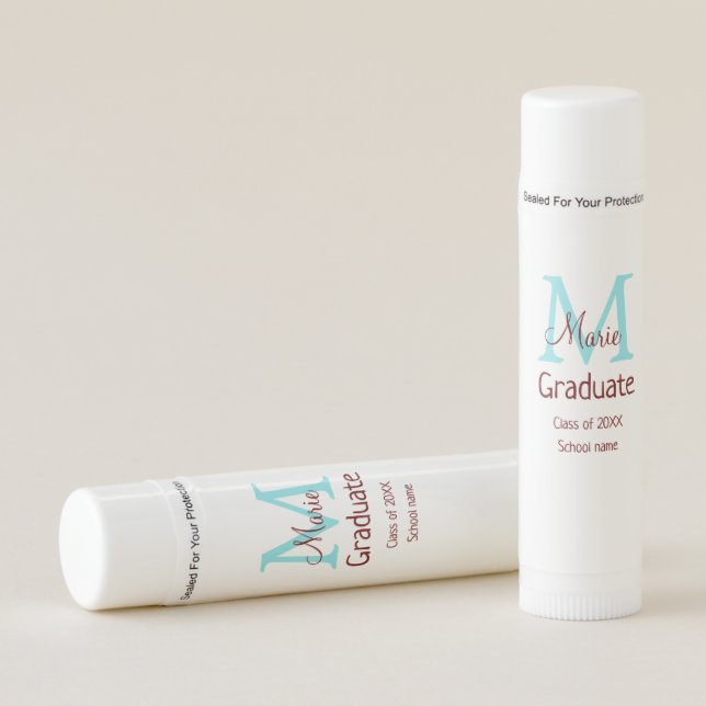 Graduate add name monogram green pink simple minim lip balm (Front)
