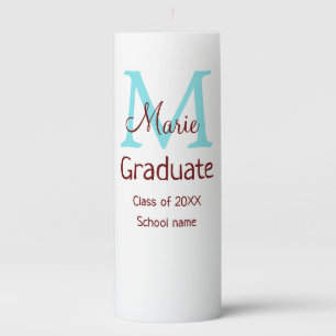 Graduate add name monogram green pink simple minim pillar candle