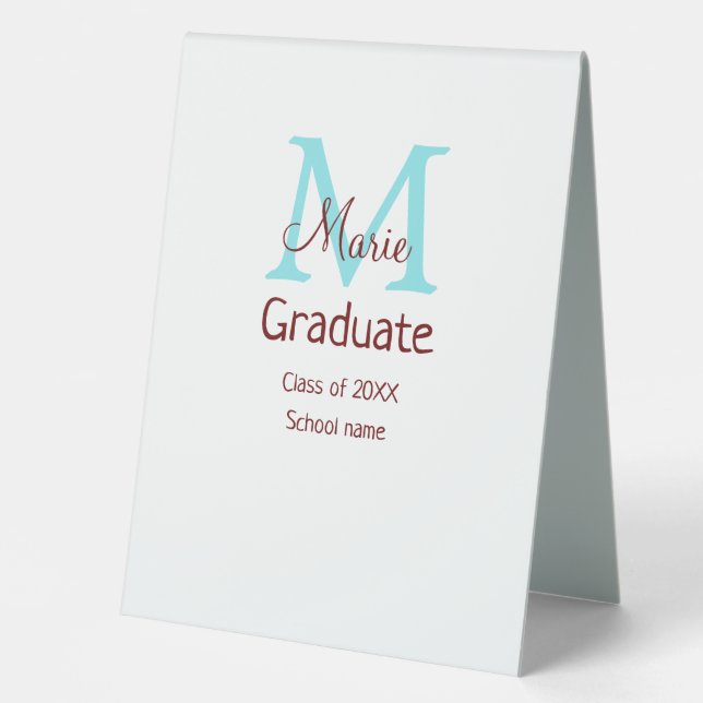 Graduate add name monogram green pink simple minim table tent (Front)