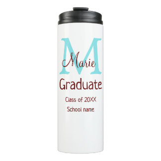 Graduate add name monogram green pink simple minim thermal tumbler