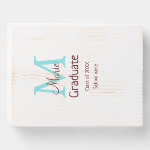 Graduate add name monogram green pink simple minim wooden box sign