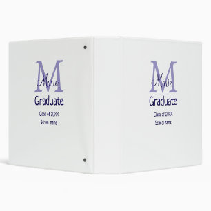 Graduate add name monogram purple simple minimal m 3 ring binder