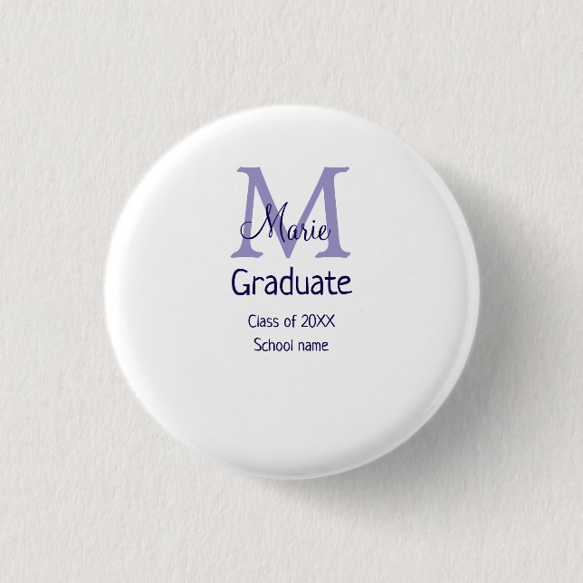 Graduate add name monogram purple simple minimal m button (Front)