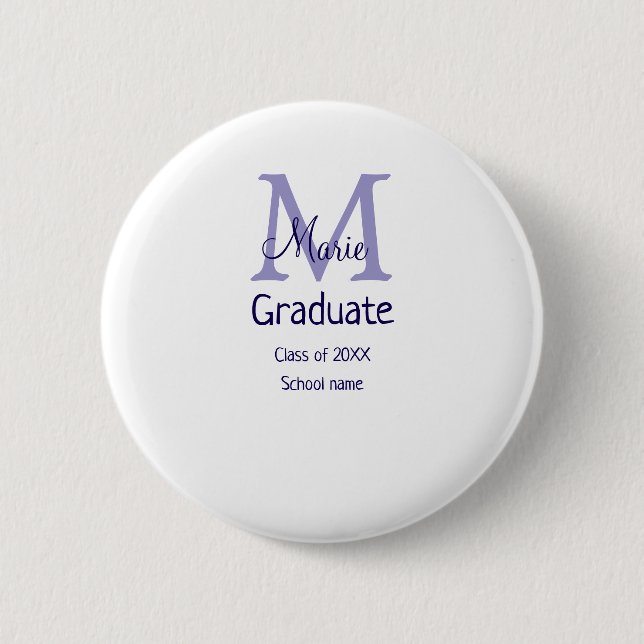 Graduate add name monogram purple simple minimal m button (Front)