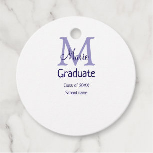 Graduate add name monogram purple simple minimal m favor tags