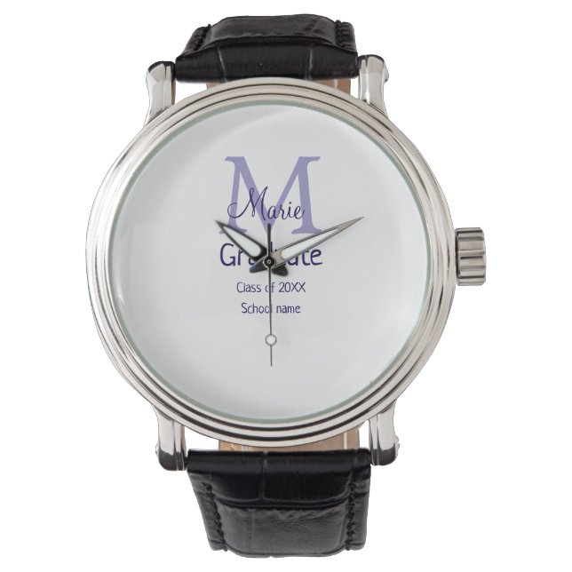 Graduate add name monogram purple simple minimal m watch (Front)