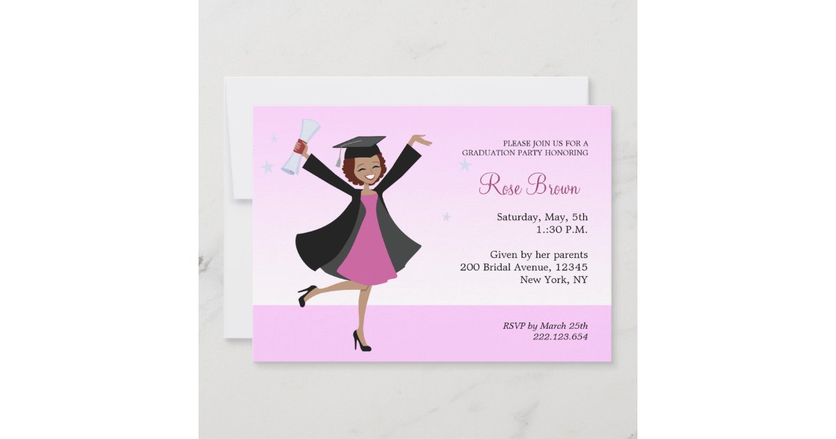 Graduate African American Girl Party Invitation | Zazzle