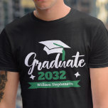 Graduate any year custom name family matching T-Shirt<br><div class="desc">Celebrate your graduation year with this modern t-shirt featuring a contemporary "Graduate 20XX" typography in white and green decorated with a graduation cap with a green tassel; easily customize this t-shirt with your graduation year and name by editing the template fields. This t-shirt is part of our "Graduation Family Matching...</div>