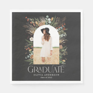 Graduate arch 1 photo black botanical party napkins