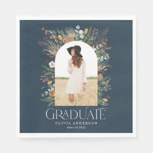 Graduate arch 1 photo blue botanical party napkins