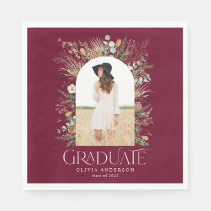 Graduate arch 1 photo burgundy botanical party napkins