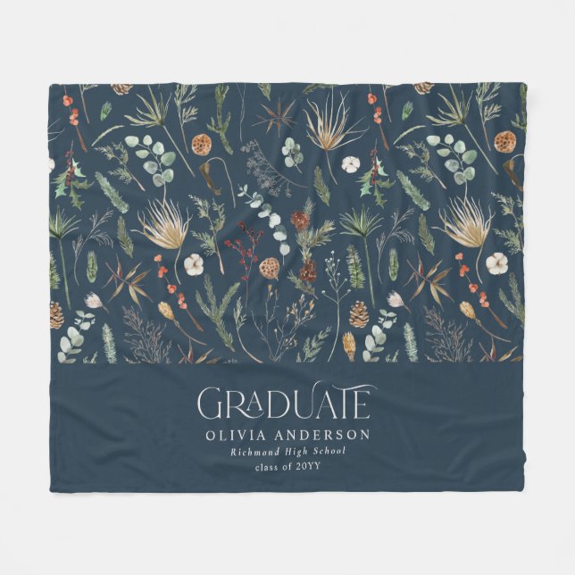 Graduate arch 1 photo navy bluel botanical modern fleece blanket (Front (Horizontal))