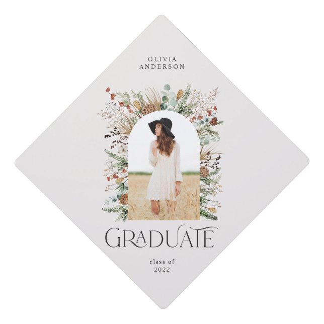 Graduate arch 1 photo terracotta botanical graduation cap topper (Front)
