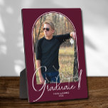 Graduate Arch Photo Burgundy Plaque<br><div class="desc">A special keepsake features your graduate's photo in an elegant arch design with the text "Graduate!!!" in chic text along with your name and graduation year on a burgundy background.  BACKGROUND color can be changed! MORE COLORS in our collection.</div>