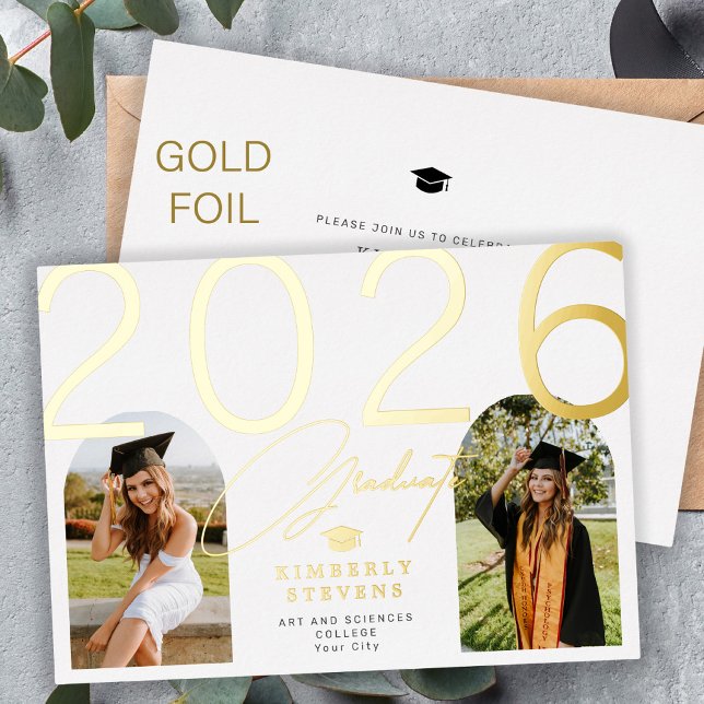 Graduate arch photo elegant 2026 graduation foil invitation (Creator Uploaded)