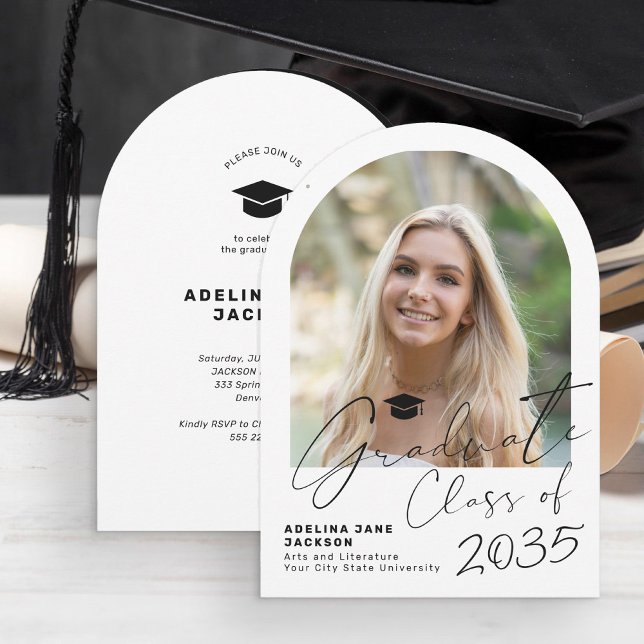Graduate arch photo modern script graduation party invitation (Creator Uploaded)