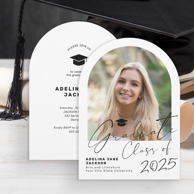 Graduate arch photo simple script graduation party invitation (Creator Uploaded)