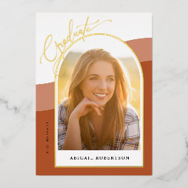 Graduate Arch Photos Terracotta Graduation Gold Foil Invitation