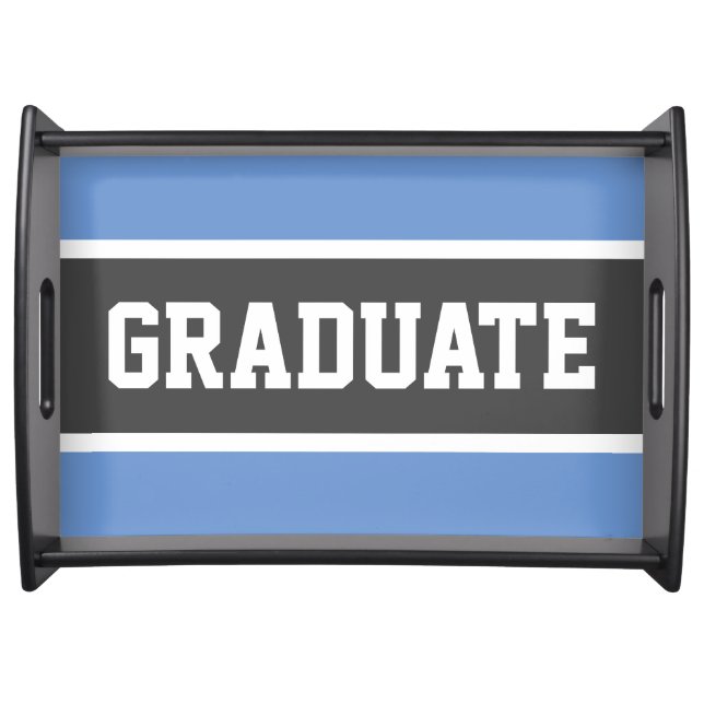 GRADUATE Athletic Light Blue Black White Stripes Serving Tray (Front)
