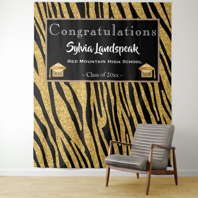 Graduate Backdrop Gold Zebra Stripes (In Situ)