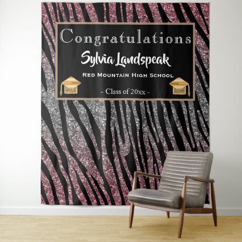 Graduate Backdrop Rose Gold  Silver Zebra Stripes