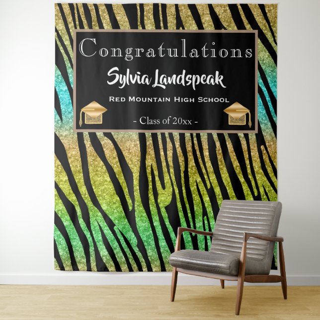 Graduate Backdrop Safari Green Zebra Stripes (In Situ)